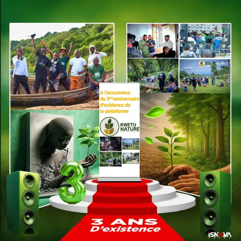 Image Dans 3 jours, #KWETU_NATURE🌴🌴🇨🇩 va célébrer 3 ans d'existence, 3 ans de lutte environnementale, 3 ans de changements positifs, 3 ans d'expériences, 3 ans d'actions et 3 ans d'innovations. 
À cette date, qui marque une nouvelle ère dans la protection de l'environnement, la jeunesse du Grand Nord de la province du Nord-Kivu réaffirme son engagement citoyen et écologique pour un monde vert et un développement durable.

Ainsi, un appel est lancé à la communauté pour s'approprier les actions environnementales et climatiques, car la vie des générations futures en dépend. La structure environnementale KWETU NATURE remercie et encourage toute la population Kivucienne en particulier et congolaise en général pour son soutien et sa considération en faveur d'une exploitation durable des ressources naturelles, de l'adaptation climatique, de la gestion des déchets et de la lutte contre la pollution.

#Kwetu_nature🌴🇨🇩 la structure de référence.
@super fans sauvons la nature et elle nous sauvera.
#Que_la_paix_revienne AMINA