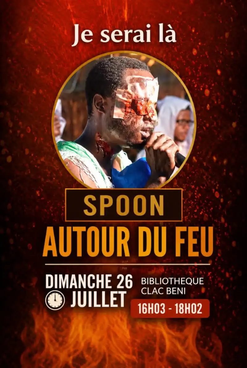 Image Je serai là ! 

Retrouvez-moi pour un moment exceptionnel avec SPOON AUTOUR DU FEU !

 Quand ? Dimanche 26 juillet, de 16h03 à 18h02
   Où ? Bibliothèque CLAC Beni

Venez nombreux partager cette expérience unique ! 

Avec la Plume d'or le grand spectacle sera au rendez-vous 

#SpoonAutourDuFeu #Beni #Événement #Spectacle #BibliothèqueCLACBeni YouthAction Hub #YouthactionhubAfrica  Commission Nationale de la République Démocratique Congo pour l'UNESCO  Poète Esdras Le Plus Malade